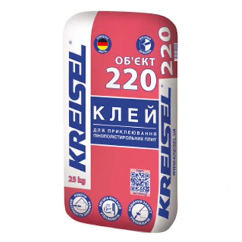 Клейова суміш для прклеювання та армування  пінопласту  KREISEL 220 (25 кг)