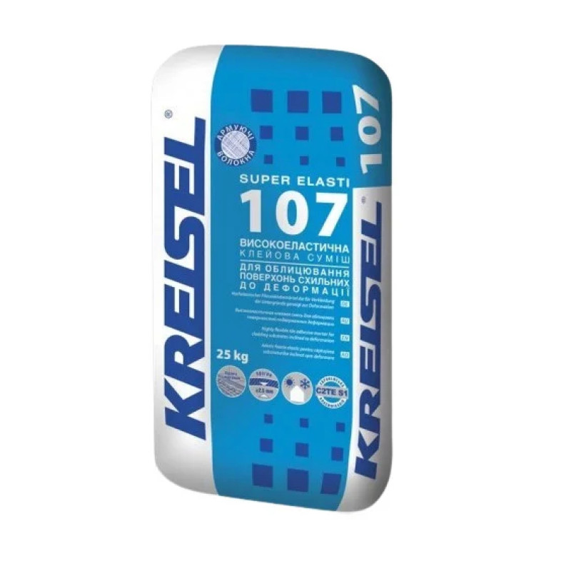 Клейова високоеластична  суміш для облицювання поверхонь схильних до деформації KREISEL 107 (25кг)